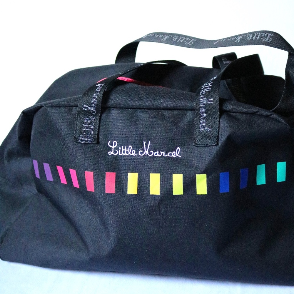 LITTLE MARCEL Black Duffle / Tote / Shoulder / Overnight Bag Rainbow